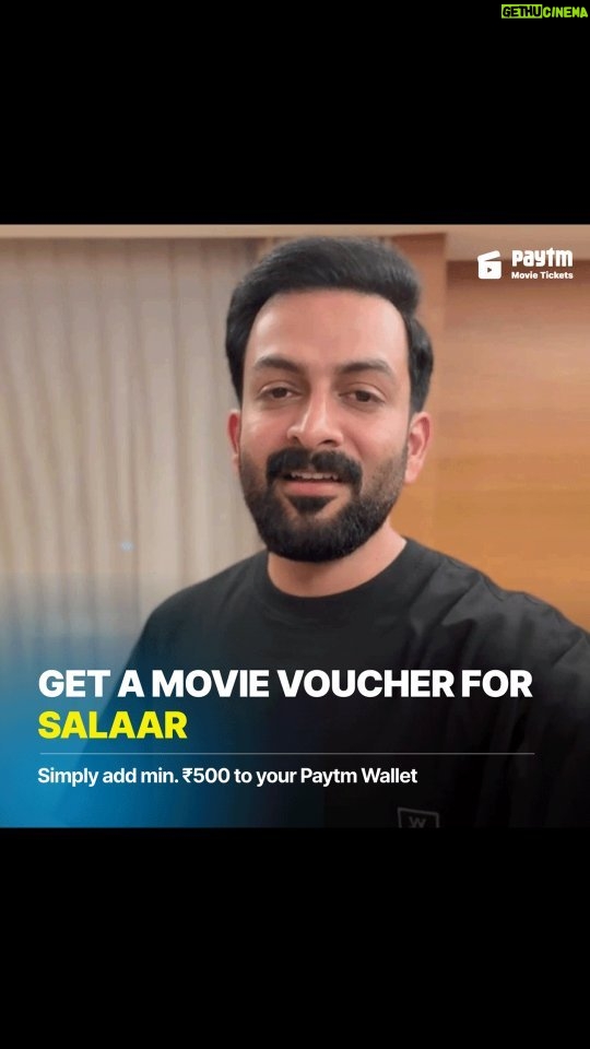 Prithviraj Sukumaran Instagram - 'Salaar - Part 1: Ceasefire' is all set to hit the big screens from tomorrow & here's your chance to get a movie voucher for it! ๐๐๏ธ Simply add min. โน500 to your @paytm Payments Bank Wallet & get a โน100 Movie Voucher for Salaar! Redeem this using code 'SALAAR' while booking your tickets, link in bio ๐ฟ . . . . . #salaar #salaarceasefire #salaarthesaga #prabhas #prithviraj #prithvirajsukumaran #salaarceasefireondec22 #prithvirajfans @salaarthesaga @hombalefilms @therealprithvi @paytmbank