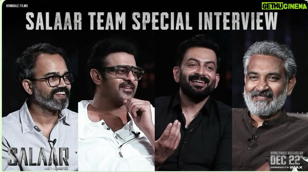 Prithviraj Sukumaran Instagram - The much-awaited #Salaar team special interview with the Legendary Director @ssrajamouli garu is live now on @hombalefilms Youtube channel 💥 Watch here ▶️ youtu.be/NRPBd2yXV8A @actorprabhas #PrashanthNeel #SalaarCeaseFire #SalaarCeaseFireOnDec22