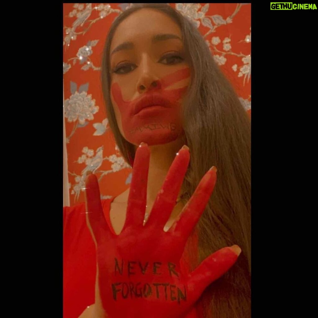 Q'orianka Kilcher Instagram - ❗️❗️May 5th is recognized as National Day of Awareness for Missing and Murdered Native Women and Girls. We wear red to honor our lost relatives and call their spirits home. The red handprint symbolizes our solidarity. NO MORE STOLEN SISTERS! For far too long the high number and rate of missing and murdered indigenous women, girls, has gone largely ignored. Here are some facts about violence against Native Women: We are 2.5x more likely to be raped than white women. We are more likely to be raped by a perpetrator of a different race. 84% of indigenous women experience violence in our lifetime. they are murdered at a rate 10X higher than the national average. 96% of rapes are perpetrated by nonNative men, but non-Native offenders are rarely prosecuted on tribal lands. Cases of missing and murdered indigenous woman often go underreported and untracked. This is unacceptable. We must continue to educate and raise awareness on this crisis to help amplify those voices who are seldom heard. Lets honor their lives and memories by continuing to push for visibility, change and action for all future generations! Lets keep moving forward! Resist! Persist! Repeat! ✊🏽🪶✨ #MMIWG2ST #MMIWGActionNow #NoMoreStolenSisters #MMIWG #NIWRC #neverforgotten
