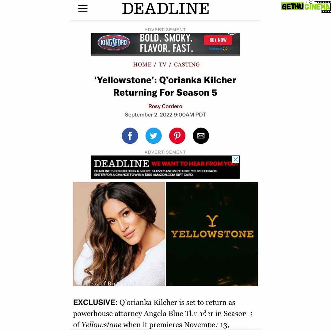 Q'orianka Kilcher - 1.6K Likes - Honored that Yellowstone is bringing back ⚡️Angela Blue Thunder⚡️ This will be a good one🦋 Season 5 premiering Nov. 13th on the @paramountnetwork #yellowstonetv