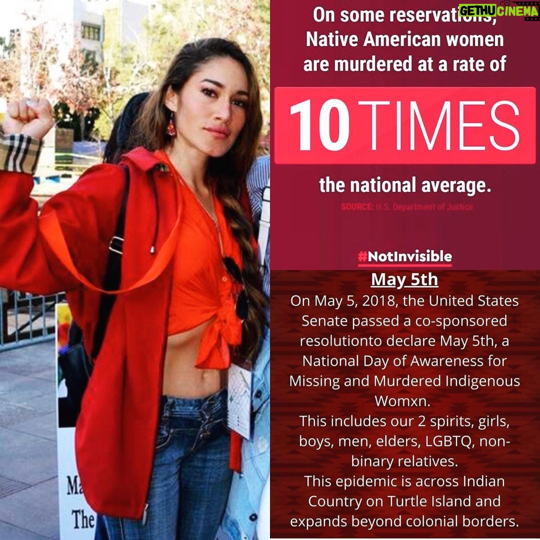 Q'orianka Kilcher - 1.7K Likes - May 5th is National Day of Awareness for Missing and Murdered Indigenous Women, Girls, and Two-spirited people. Indigenous women have the highest rates of sexual assault, domestic violence, kidnapping, trafficking, and murder.
This violence towards indigenous women is part of the legacy of colonialism that still continues to impact indigenous women.
I stand in solidarity with those who speak up for our stolen mothers, sisters and children. We must be their voice and continue to raise awareness on this issue! ✊🏽♥️ #mmiw #nationaldayofawareness #nomorestolensisters