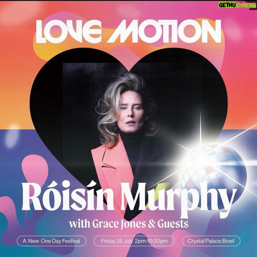 Róisín Murphy Instagram - You will know how excited I am about this!!! What a night this will be 😃❤️❤️❤️ Tickets are on General sale on Friday 2 Feb, if you sign up for the presale you will get access to tickets on Thu 1 Feb at 9am. Link in bio @southfacingfestival https://southfacingfestival.com/event/love-motion/ #roisinmurphy #roisinmurphylive #gracejones #crystalpalacebowl #southfacingfestival