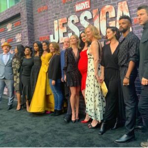 Rachael Taylor Instagram - Back with my #jessicajones faves ❤️ @therealkrystenritter you are simply stunning 💋
👗 @mrselfportrait & @katiebof 💄 @nikkinouvelle 
JJ Final Season June 14th #netflix 🎉