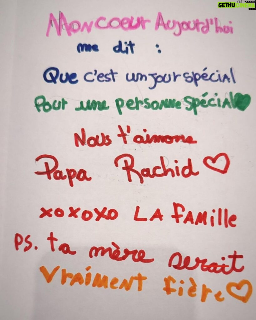 Rachid Badouri Instagram - 🥹 Aujourd'hui c'était mon anniversaire...Et pour plusieurs raisons dont je vais m'abstenir de partager ici, je n'étais pas dans l'envie de célébrer. Et je reçois cette carte de ma Princesse, qui m'a fait fondre!! #LaFamilleOuRien❤️