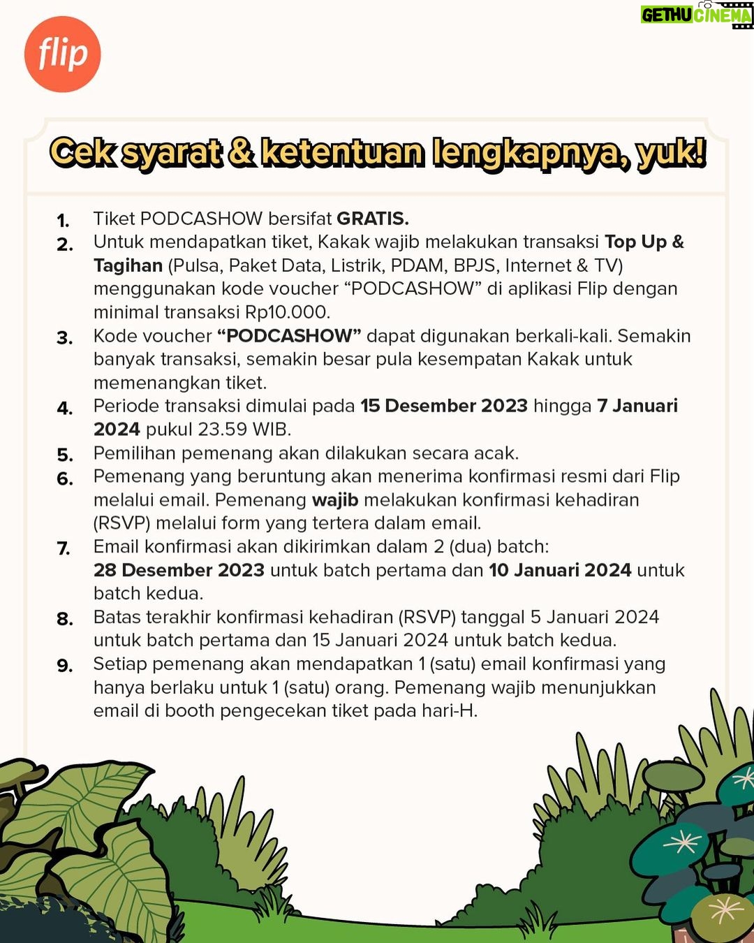 Raditya Dika Instagram - 🎙️ Inilah dia full line-up Flip #PODCASHOW yang kita tunggu-tunggu! Menampilkan @raditya_dika dan @podcast.agak.laen , kita bisa nonton dan dengerin langsung obrolan seru mereka di atas panggung dalam rangka merayakan hari jadi Flip yang ke-8 tahun.
Catat cara dapetin tiketnya, kebut transaksinya dan semoga kamu beruntung dapat tiketnya gratisnya ! #FlipID #PodCast #PodcastIndonesia #AgakLaen #RadityaDika #PodcastAgakLaen #IndraJegel #Benedion #BorisBokir