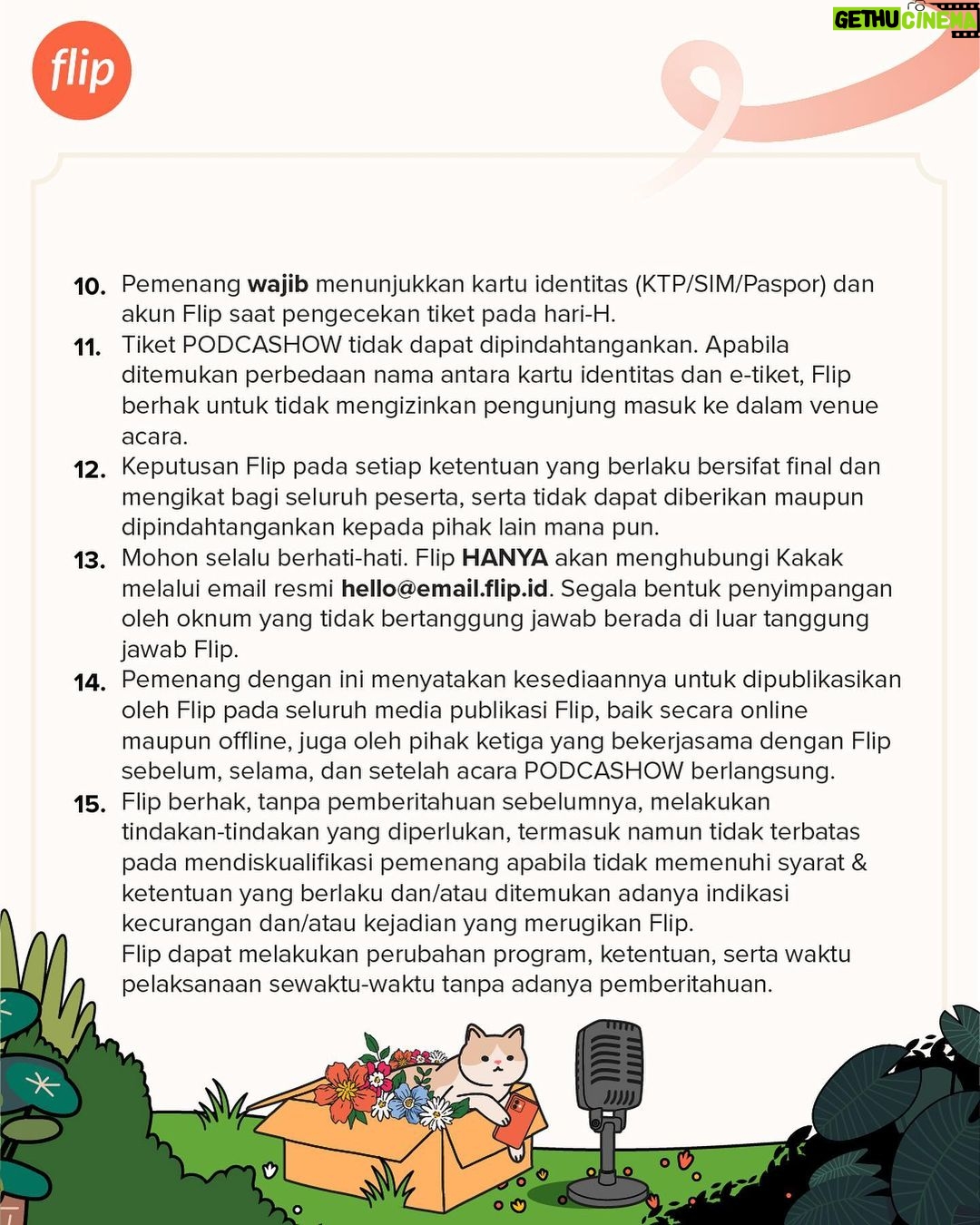 Raditya Dika Instagram - 🎙️ Inilah dia full line-up Flip #PODCASHOW yang kita tunggu-tunggu! Menampilkan @raditya_dika dan @podcast.agak.laen , kita bisa nonton dan dengerin langsung obrolan seru mereka di atas panggung dalam rangka merayakan hari jadi Flip yang ke-8 tahun.
Catat cara dapetin tiketnya, kebut transaksinya dan semoga kamu beruntung dapat tiketnya gratisnya ! #FlipID #PodCast #PodcastIndonesia #AgakLaen #RadityaDika #PodcastAgakLaen #IndraJegel #Benedion #BorisBokir