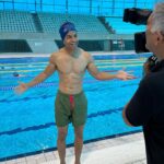 Radzi Chinyanganya Instagram - Putting the awesome Afro hair @soulcapofficial swimming caps to the test on @gmb 👌🏾👌🏾 #swimming #afro #gmb London Aquatic Center, Olympic Park