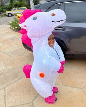 Rae Wynn-Grant Instagram - For Halloween this year, Big Z is a unicorn, Little Z is a Thanksgiving Turkey, @daveseligman is a super dad on day 8 of single-parenting, and I’m an on-camera science communicator somewhere over Montana 
#MakingItWork #BeHomeSoon #Halloween2021 #AnimalCostumesObviously