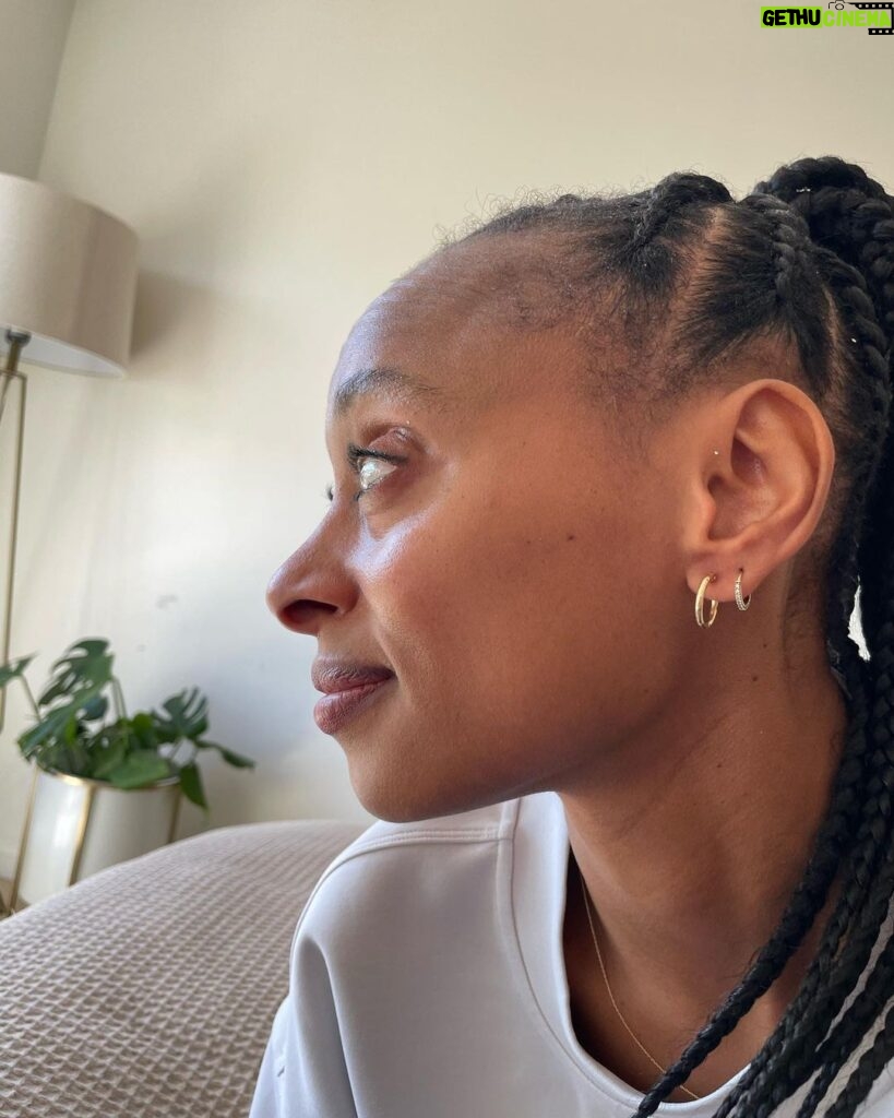 Rae Wynn-Grant Instagram - A lot’s been going on since I last posted (personally & in the world) but would rather focus on how I got my hair braided & look like a @onepeloton instructor & managed to wear a white shirt for a full half-day before getting it stained. It’s the little things sometimes. Also, we’ve been living with a blank bedroom wall for almost 2 years - pls send art recs 🙏🏾. Braids by @alicianicole186 Paparazzi pics by @daveseligman Unintentionally asymmetrical ear piercings by @clairesstores circa 1991 Santa Barbara, California