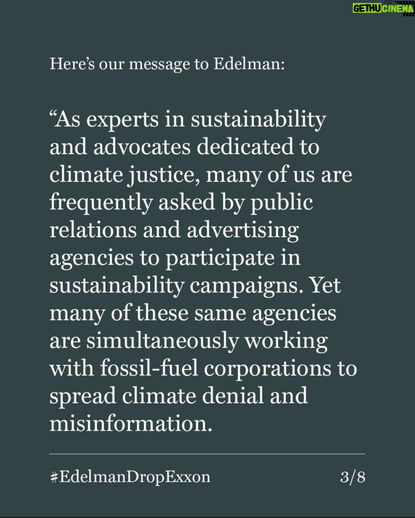 Rae Wynn-Grant Instagram - We CAN make change. We CAN band together to push corporations & industries to put planet over profit. My dear friend @ayanaeliza (brilliant genius scientist-activist-multi-hyphenate) reached out to ask if I would sign this petition from environmental leaders to get major PR firm @edelman to cease representing @exxonmobil. This campaign is getting tons of press and is moving rapidly. Get involved, get angry. Please tell @edelman that they are powerful and important, and dropping @exxonmobil will signal to the world that we want our planet for the long term over profit for the short term 💪🏾💪🏾💪🏾 #EdelmanDropExxon