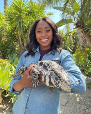 Rae Wynn-Grant Instagram - It’s been over 1 month since we announced the return of the iconic show @wildkingdomtv & my role as the newest co-host. It still feels surreal, except when i’m huffing & puffing, sweating profusely on camera and avoiding wild animal bites. As a trained biologist, I’m able to get up close & personal with many of these animals, but please don’t do this at home
1: Argentinian Tegu
2: Press Release Day
3: No spoilers but trust me it’s GOOD
4: A different type of surreal feeling 💅🏾
5: The hardest working crew
6: The man, the myth, the legend, my co-host and new bff @peterwgros 
7: Episode 1 wrap 🎬
8: The original show that inspired my career