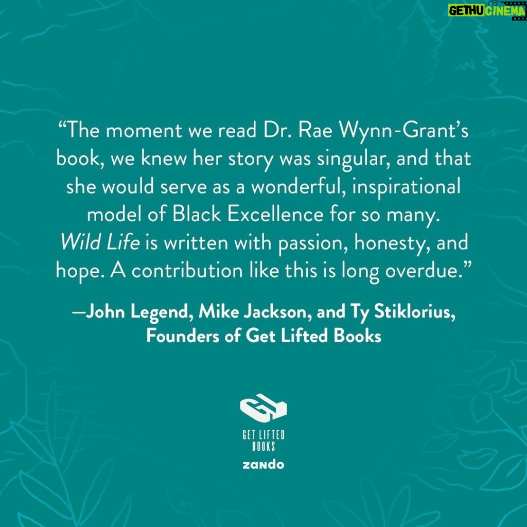 Rae Wynn-Grant Instagram - Introducing WILD LIFE! Coming April 2024 from Get Lifted Books, WILD LIFE is a new memoir from renowned ecologist and co-host of @wildkingdomtv, Dr. Rae Wynn-Grant. Filled with stories from her two decades in the wild as a Black female scientist, WILD LIFE is Dr. Rae’s journey of resilience and adaptation. She is an inspirational model of Black Excellence for so many, and her memoir is written with passion, honesty, and hope, which makes her the perfect author for Get Lifted Books. Our imprint is committed to publishing distinct, diverse, and brilliant stories. We can’t wait for readers to be transported into the wild spanning from the Great Plains to Madagascar. Pre-order WILD LIFE now via the link in bio and be the first to get your copy on April 2nd, 2024! #wildlifebook #wildkingdomtv