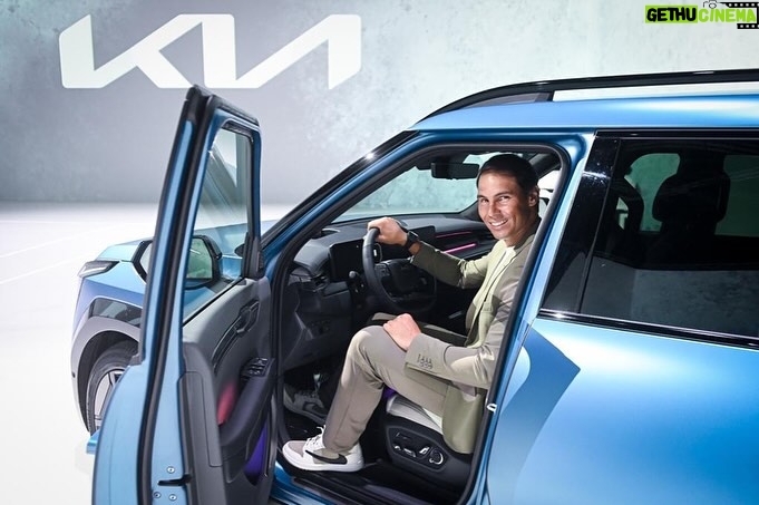 Rafael Nadal Instagram - Yesterday in Madrid I lived one of those special days… Our next move together is larger-than-life! The amazing KIA EV9 is my new way to love on the road - and I can’t wait till you see how we’re reshaping movement on the tennis court too… Thanks @kia.worldwide Madrid, Spain