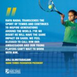 Rafael Nadal Instagram - A sporting icon. Incredible to welcome @rafaelnadal as a new ambassador for @sauditennis Developing young players and growing interest in tennis. To learn more (Click the link in the bio)
