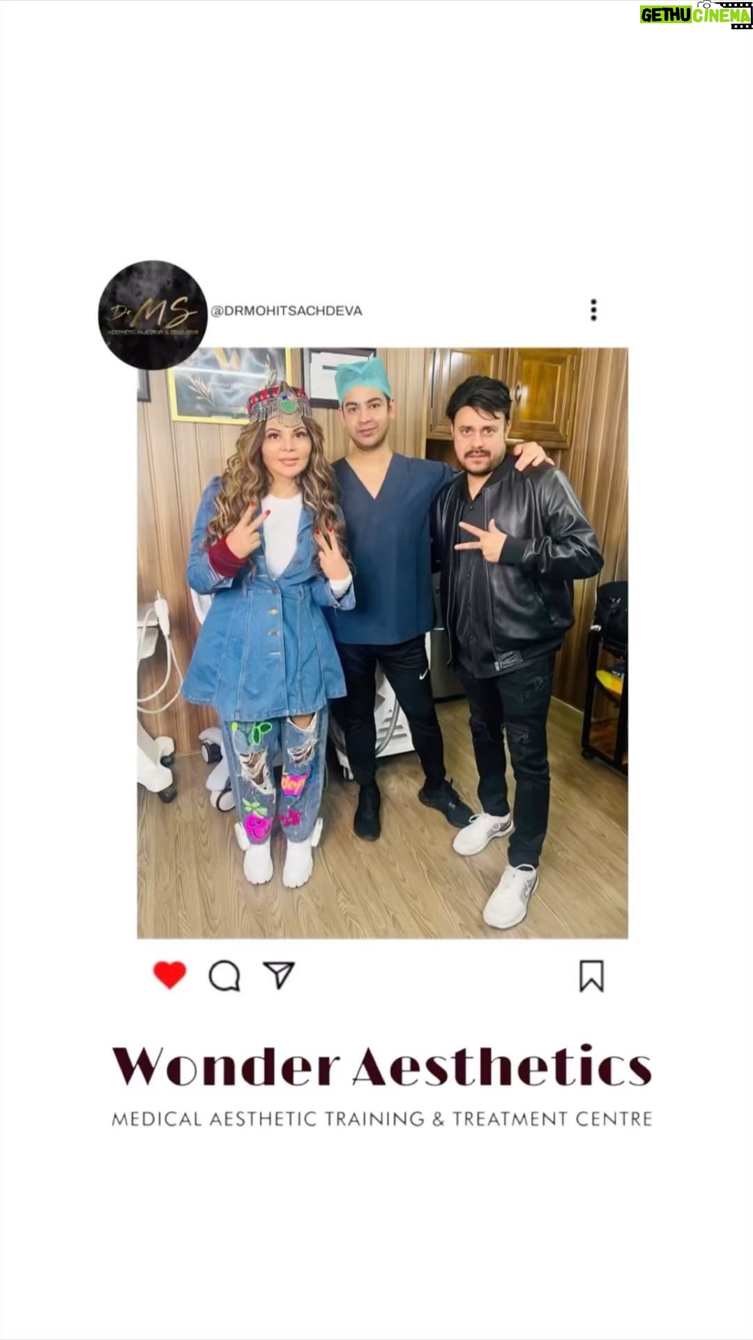 Rakhi Sawant Instagram - “Happy to witness the stunning results after a successful treatment session with my amazing client’s . Confidence illuminated! ✨ #transformationday #cosmeticprocedures @rakhisawant2511 @riteshsinghofficialbb15 Wonder Aesthetics
