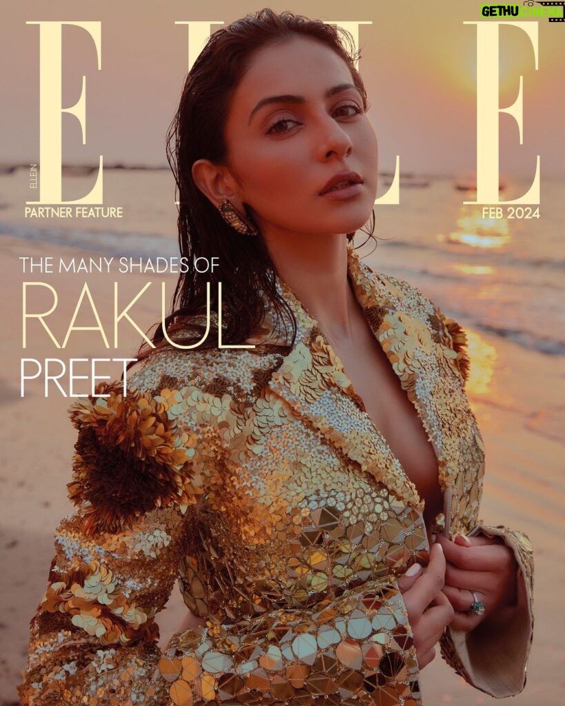 Rakul Preet Singh Instagram - #ELLEDigitalCoverStar: Rakulpreet Singh (@rakulpreet) exudes confidence with her signature, radiant smile, and poised demeanour, drawing you into a conversation. “Life isn’t just about work; it is about finding joy in the little things that bring me happiness.” It has been a fabulous run in the film industry for the actor, who has made her mark through unique and sensitive performances in box office spinners, including Aiyyari, De De Pyar De, Ayalaan, and I Love You. Add to that her lithe frame, radiant complexion and signature style that make her an Insta catnip for the paparazzi. Head to the 🔗 in the bio to read through our star’s cover story. _____________________________________________ On @rakulpreet: The Gold Alizeh Jacket by @mahimamahajanofficial _____________________________________________ Concept and Styling: @mahima9 Photographer: @kadamajay Cover Design: @saaksh.i Words by: @shilpimadan Makeup: @im__sal Hair: @aliyashaik28 Jewellery: @emeraldjewels.in, @shobhashringar PR credit: @spicesocial _____________________________________________ #PartnerFeature #ELLEIndia #Bollywood #CoverStar #RakulPreetSingh