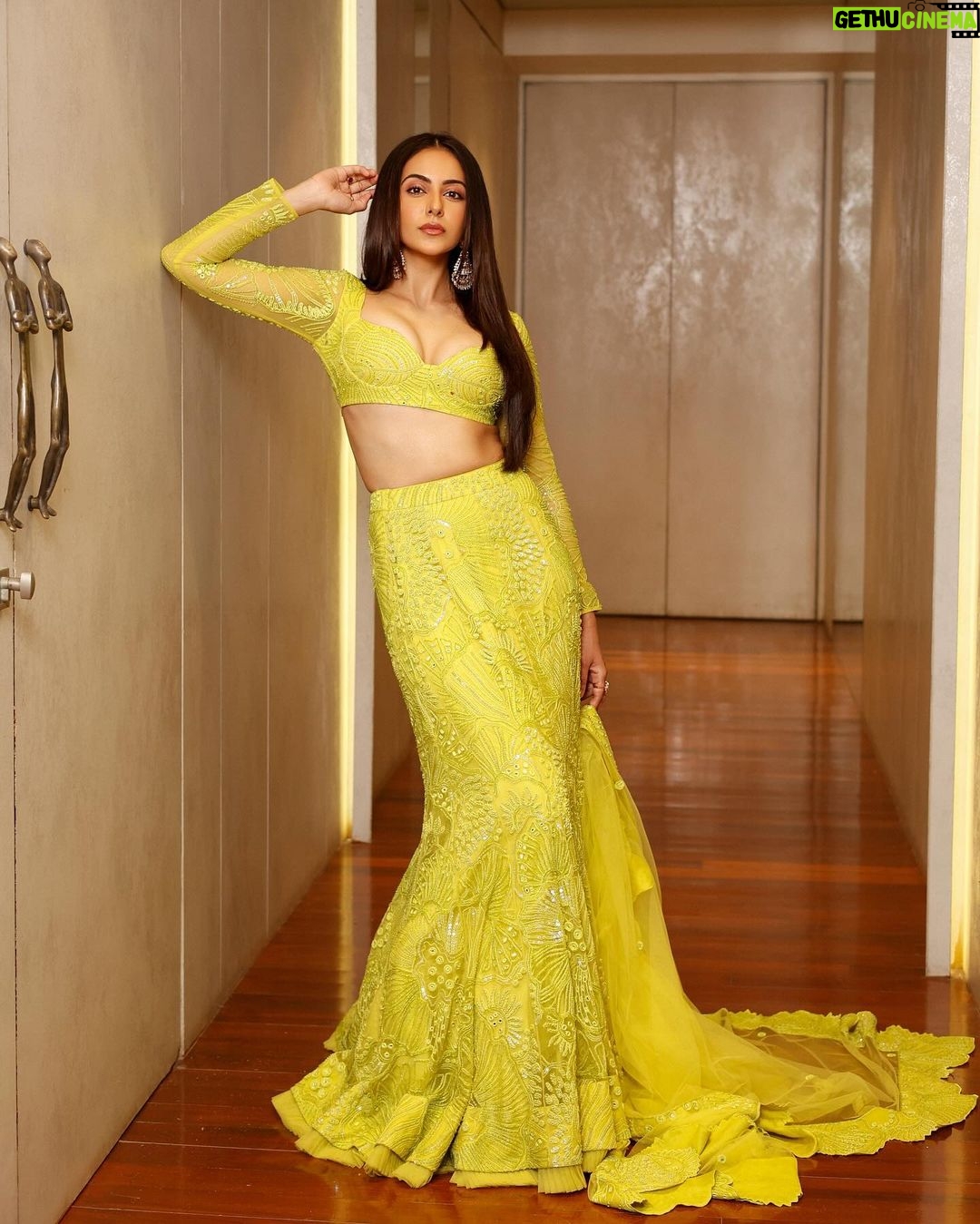 Rakul Preet Singh Instagram - 💛💛💛 Outfit @mishruofficial Earrings @razwada.jewels Rings @nornament Styled by @anshikaav Styling Team @bhatia_tanisha @tanazfatima Makeup @im__sal Hair @aliyashaik28 Shot by @dinesh_ahuja