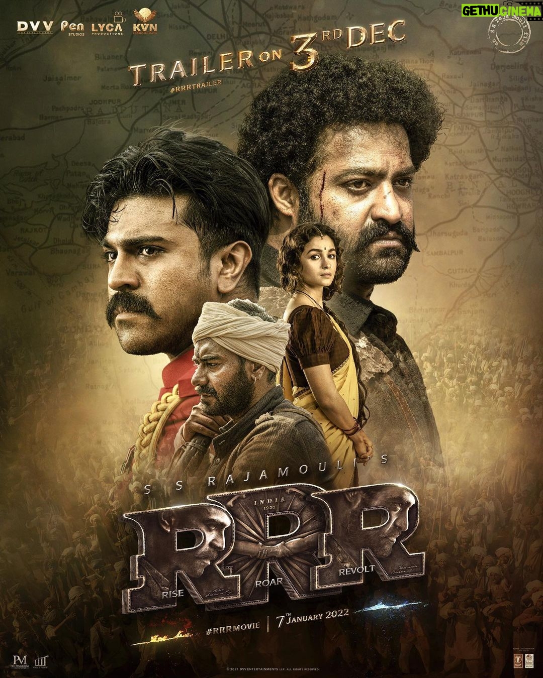 Ram Charan Instagram - Get ready to witness the magnificence of #RRRMovie. #RRRTrailer out on December 3rd… #RRRTrailerOnDec3rd @ssrajamouli @jrntr @ajaydevgn @aliaabhatt #mmkeeravaani @oliviakmorris @rrrmovie @dvvmovies @laharimusic @tseries.official