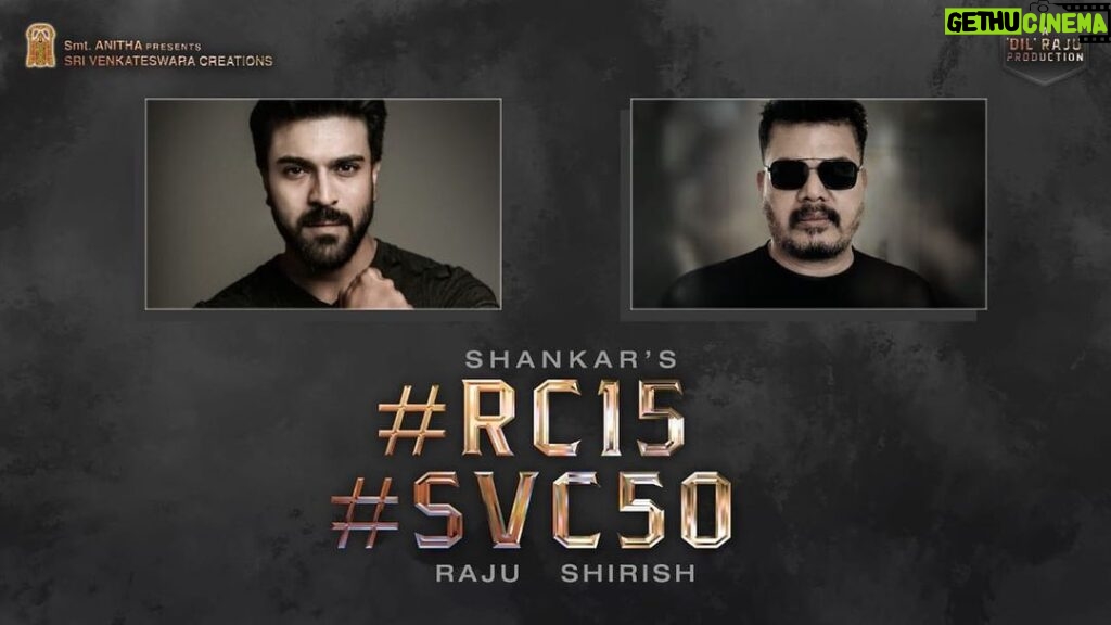 Ram Charan Instagram - Excited to be a part of Shankar Sir's cinematic brilliance produced by Raju garu and Shirish garu. Looking forward to #RC15 ! @shanmughamshankar @srivenkateswaracreations #SVC50