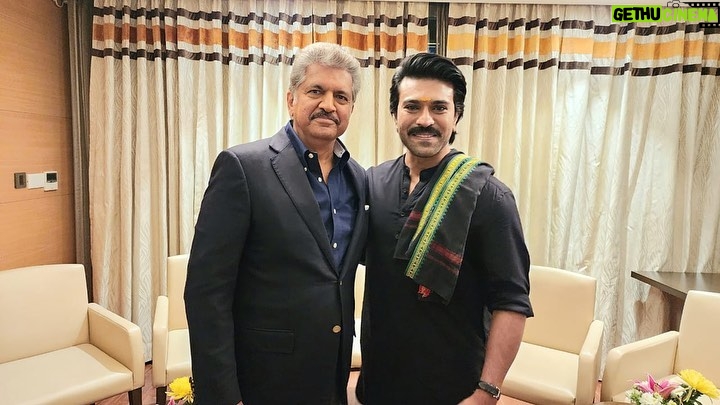 Ram Charan Instagram - It was wonderful meeting Anand Mahindra Ji & CP Gurnani Ji at @MahindraRacing Wishing them great success at the Formula E racing! Thank you @ktrtrs Garu and the Govt of Telangana for truly putting Hyderabad on global map by bringing such amazing initiatives to our city. #CheerForTeamMahindra @greenkohyderabadeprix