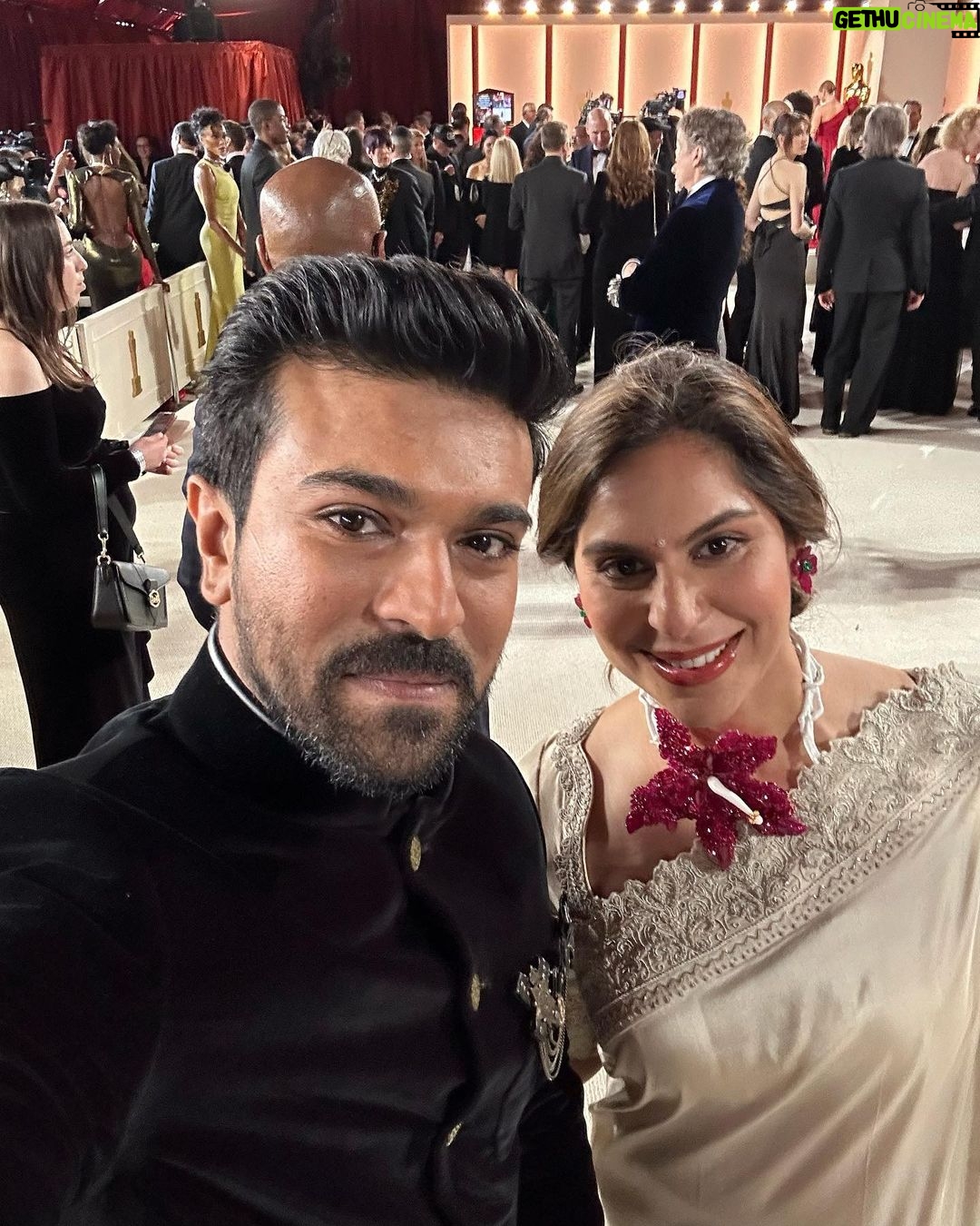 Ram Charan - 2.2 Million Likes - Oscar Love ❤️
#oscar2023
Thank you @ssrajamouli Garu & family
We are here for India 🇮🇳 #jaihind
Dream team
@nikitajaisinghani for styling ram
@sandysartistry hair and make up
@jayantireddylabel my saree
@binagoenkaofficial my exquisite jewels
@arifminhaz photos
@magic.energy spiritual balance
@swamynathkorlapati & @prashanthkunchapu biggest support.