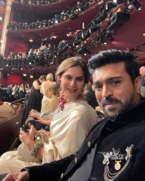 Ram Charan Instagram - Oscar Love ❤️ 
#oscar2023 
Thank you @ssrajamouli Garu & family 
We are here for India 🇮🇳 #jaihind 

Dream team 
@nikitajaisinghani for styling ram 
@sandysartistry hair and make up 
@jayantireddylabel my saree
@binagoenkaofficial my exquisite jewels 
@arifminhaz photos 
@magic.energy spiritual balance 
@swamynathkorlapati & @prashanthkunchapu biggest support.
