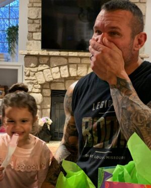 Randy Orton Instagram - She got me, but paybacks a bitch. Also the look on Brooklyn’s face is priceless after finding out mommy pee’d on the thing she’s holding  #aprilfools #payback