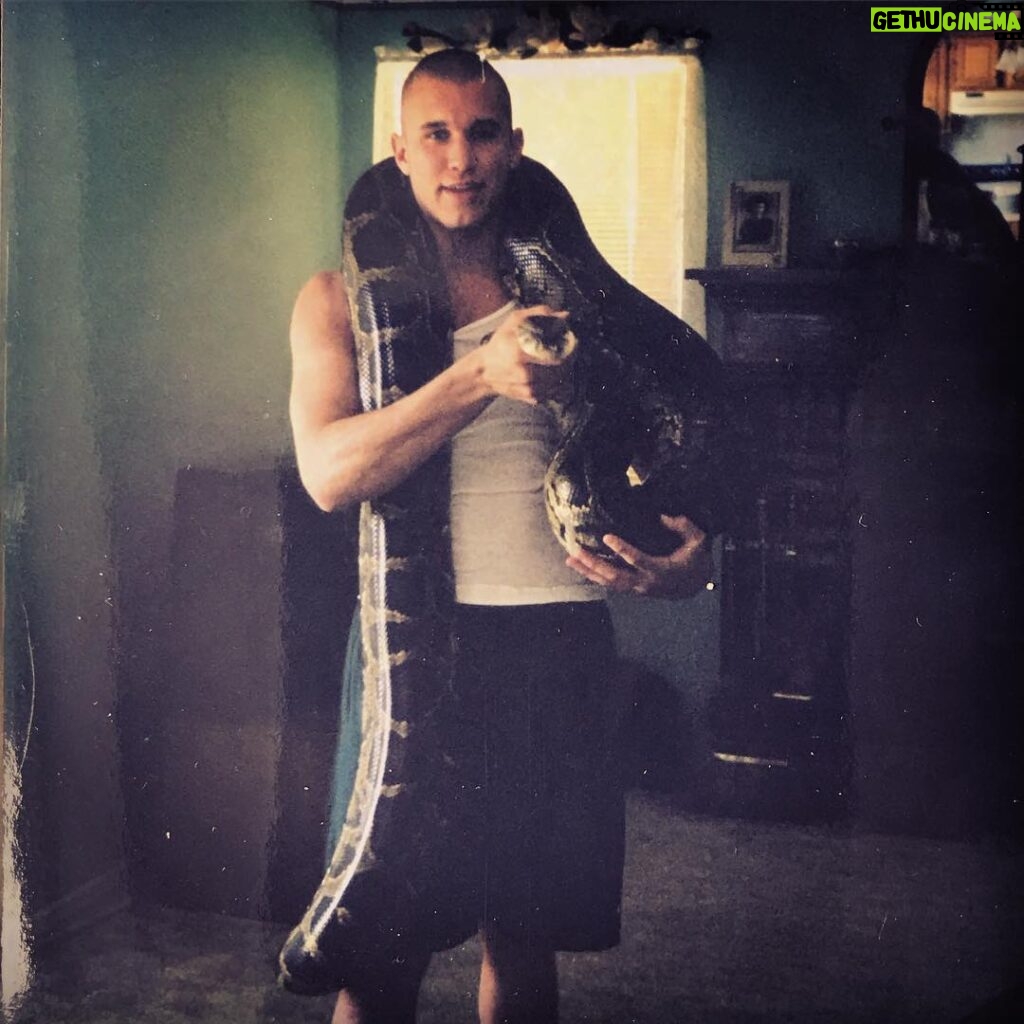 Randy Orton Instagram - Found this picture from ‘98. Who has a 10’ Burmese Python as a pet? My mom was awesome for letting me keep him in my room, but of course it smelled like a zoo haha. Always have been fascinated by reptiles. #viper #python #ihearvoices #mysnakeisbiggerthanyoursnake