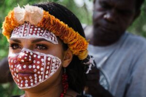 Rarriwuy Hick Instagram - I carry these stories, songs, ancestors deep within my soul wherever I walk. 
I cry for I know who I am and where I come from. 
Being away from home has been a huge sacrifice. It really hurts some days. I miss my country. My language. My family.  But I carry that painting and story on my face everyday. You may not see it but it’s there. Always.
•
•
•
•
My sister @leicolhnmckellar_photography thank you for being in that sacred space with me and sharing our journeys together. I see you. You see me. 
#yolnguwoman #flowinglikeoceanicwomen
