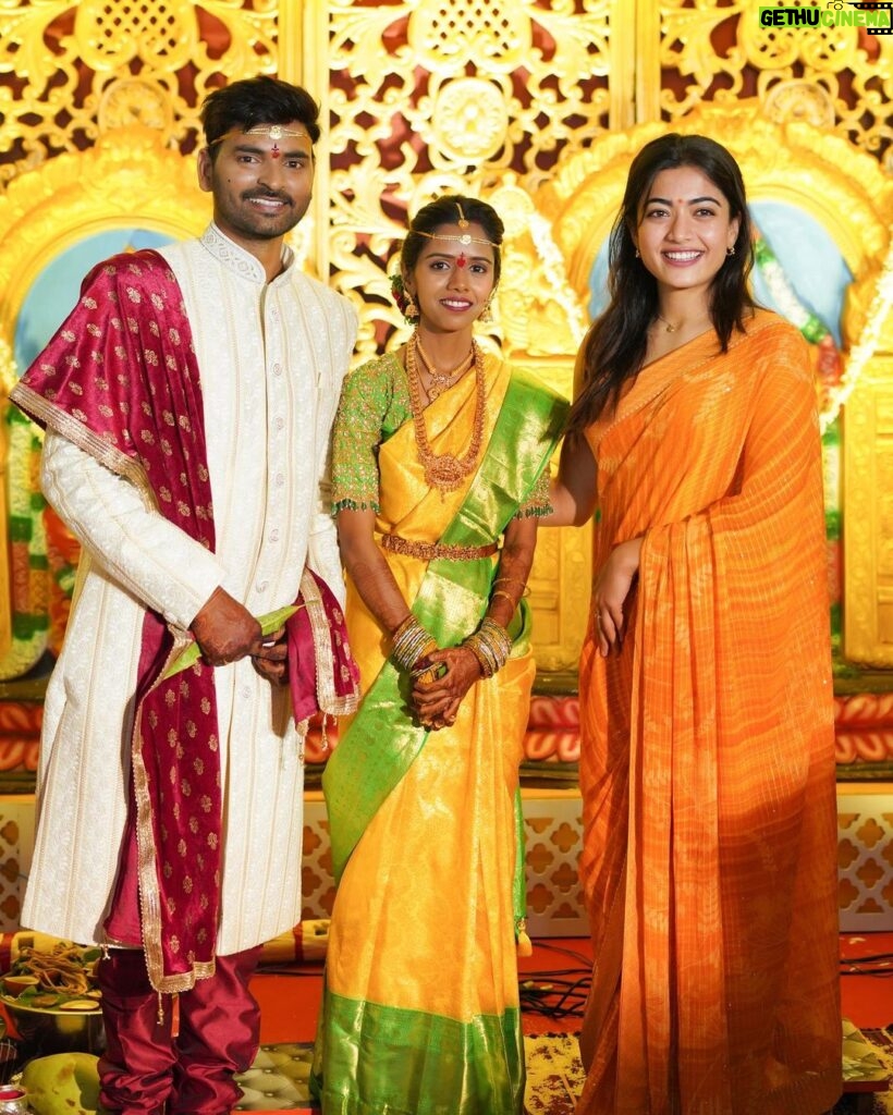 Rashmika Mandanna Instagram - So it’s been almost 6-7 years since I’ve known Sai and his family and 2 days back he - who’s also like a family to me, got married and I had the opportunity to be a part of his big day.. ❤️❤️ It makes me so happy to see these lovely people around me grow into such amazing human beings and it’s so nice to see all of them so happy. 🤍 I tho still can’t believe he’s married now..🙊😄 but it truly makes me super happy. ❤️ Congratulations @saibabu2223 and Preethi.. 🤗 god bless you with all my heart. I wish your lives are filled with happiness always. 🤍🌻 Hyderabad