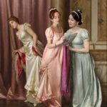 Rebecca Flint Instagram - PAINTING TRANSFORMATION 🖌️ How did we do?⁣ ⁣ ‘An Illicit Letter’ by Vittorio Reggianini was painted in the late 1800s. Reggianini’s mastery of silks and satins has made his work highly desirable, with this particular piece selling for £89,000 at Bonhams in 2012 at auction.⁣ ⁣ Myself and my best friend @adelicate_ decided to pay homage to this beautiful painting. We both sewed our own dresses, and I combined our photos virtually to complete the final result! What do you think?