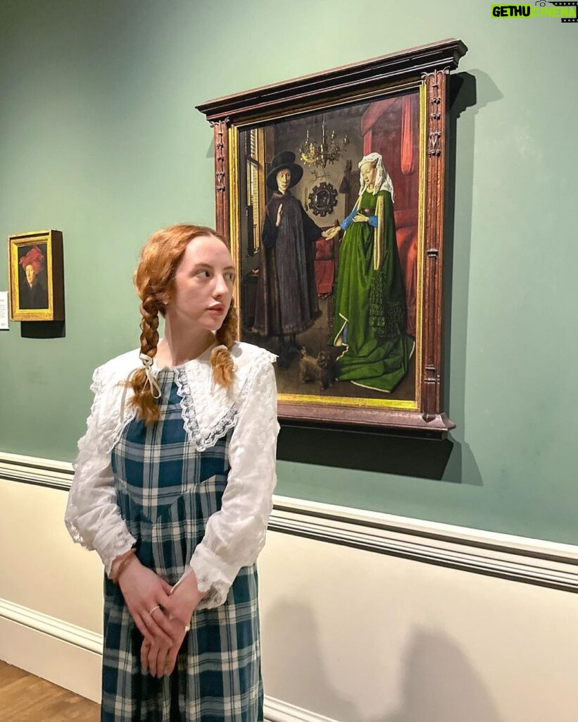 Rebecca Flint Instagram - in 1434 Jan Van Eyck’s hand carved a portrait that keeps us guessing at its mysteries, over 589 years later 💭 Did you know you can see this world-famous painting in London, for free? 📍 National Gallery, London #arnolfiniportrait #arnolfini #arnolfinimarriage #janvaneyck #nationalgallery #londonmuseum #arthistorynerds #historyofarts #classicalpainting #arttravel #museumaesthetic #artgallery #vintagelauraashley #lauraashleyvintage #lauraashleyuk #lauraashley #coquette #coquettefashion #faecore #romanticstyle #softgirlaesthetic #dreaminginpictures #asecondofwhimsey #parisiennegirl #historyofart #1400s #15thcenturyart #15thcenturyfashion #15thcenturypainting #15thcentury