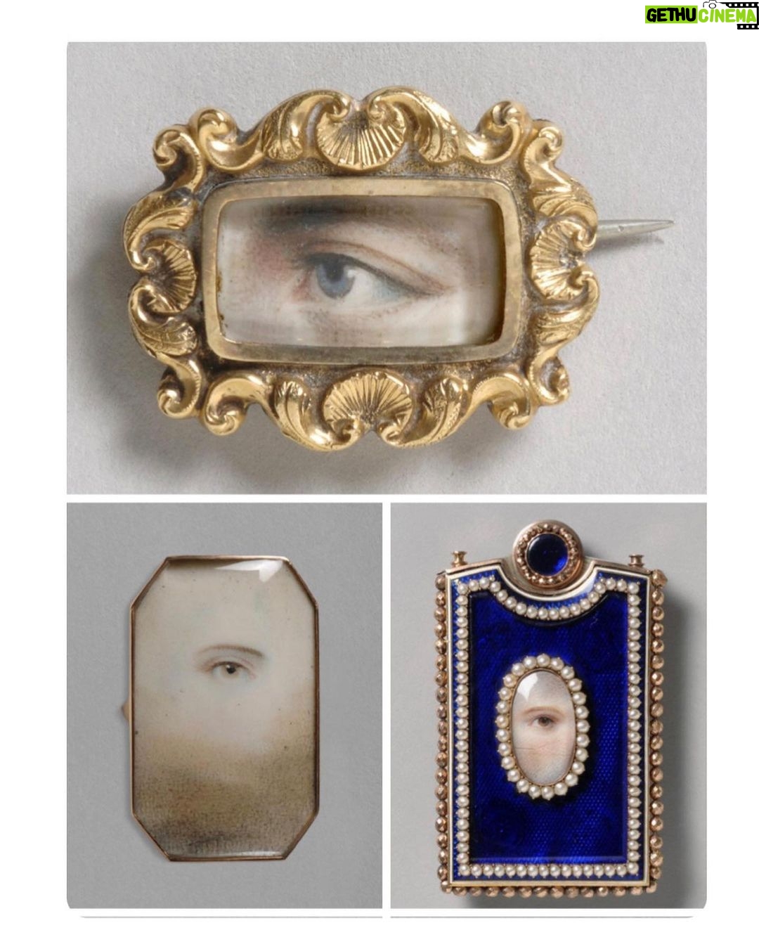 Rebecca Flint Instagram - The Lover’s Eye 👁️🗨️ a romantic and rare regency era trend in miniature portraiture ❣️ Less than 1,000 original Lover’s Eye miniatures are known to be in existence, so I had no choice but to try and paint my own! I’m no artist, but I took to my paints with my finest brush at hand 🖌️ WHAT IS A LOVER’S EYE PAINTING? Before we had cameras at our disposal, for the wealthiest of the past, a miniature portrait was the only way to keep your loved one’s likeness on hand. Said to be invented by Prince George of Wales 👑, in pursuit of a woman he was not permitted to marry, he instead sent her a small portrait of solely his eye in one of his love letters 💌 prior to their secret engagements. In return, she commissioned an eye portrait of her own for him to wear around his neck. 👁️ Eyes are the window to the soul, and by reducing the miniature portrait to only an eye, intrigue and anonymity could blossom 🌸 as a result. These trendy portraits became a tokenistic way to secretly carry your lover with you, without exposing who they may be. Why not try and create your own too? Mayfair
