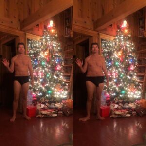 Rebecca Romijn Instagram - @mrjerryoc mom wanted a pic of him in front of our tree cuz we can’t celebrate together this year. Then @durhamwhitehouse tuned it in photoshop. Merry Xmas!!