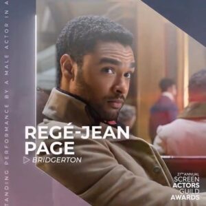 Regé-Jean Page Instagram - There’s something extra special about being seen by your peers. Bravo team Bridgerton, for being seen as among the very finest of the world’s collective companies of peerless players! 💫

•

@sagawards 
@bridgertonnetflix 
@netflix 
@shondaland 
#Bridgerton
#sagawards