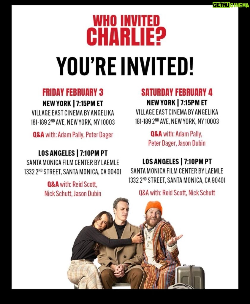 Reid Scott Instagram - Hope to see you this weekend at the Los Angeles screenings of my new film “Who Invited Charlie?”@whoinvitedcharlie_film
