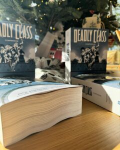 Rick Remender Instagram - 57 full issues of DEADLY CLASS in one compendium collection – it’s a Christmas miracle! Santa Claus died for your sins, that’s just a science fact, so take the gift of life and buy this thing that we bled into for a decade. Who are you to deny us that much after all we’ve done for you? It’s 60 bucks for 57 issues. You have to be some kind of a soulless monster to deny yourself this one chance at pleasure. NOTE: the mailman left my comps in the rain, which is why there is a wave in those pages