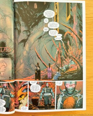 Rick Remender Instagram - I joined forces with the mighty @jomeopena to spend many years making SEVEN TO ETERNITY for you and your cousins and your neighbors and this beautiful @dcbservice variant of the oversized HC is very sold out but we still have stock on the 3rd printing of the regular cover. @jamesharrenart pops in for a bridge chapter. @matthollingsworthcolor bleeds color love on the entire thing. It’s a goddamned masterpiece printed on the best paper available and if you don’t love it I’ll buy it back from you and beat myself with it. Will film for proof.