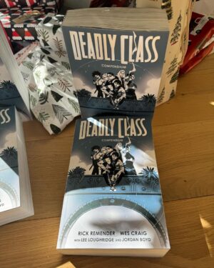 Rick Remender Instagram - 57 full issues of DEADLY CLASS in one compendium collection – it’s a Christmas miracle! Santa Claus died for your sins, that’s just a science fact, so take the gift of life and buy this thing that we bled into for a decade. Who are you to deny us that much after all we’ve done for you? It’s 60 bucks for 57 issues. You have to be some kind of a soulless monster to deny yourself this one chance at pleasure.

NOTE: the mailman left my comps in the rain, which is why there is a wave in those pages