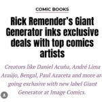 Rick Remender Instagram - Giant Generator signs exclusive contracts with a wonderful band of great artists of high caliber science, kind hearts, and superior taste in music! @daniel_acuna_perez @andrelimaaraujo @paulazaceta @yanickpaquette @jgjonesart @gregtocchini_art @bengalgram @blitzcadet @francesco.mobili @rol.comics @mikehawthorneart @maxfiumara