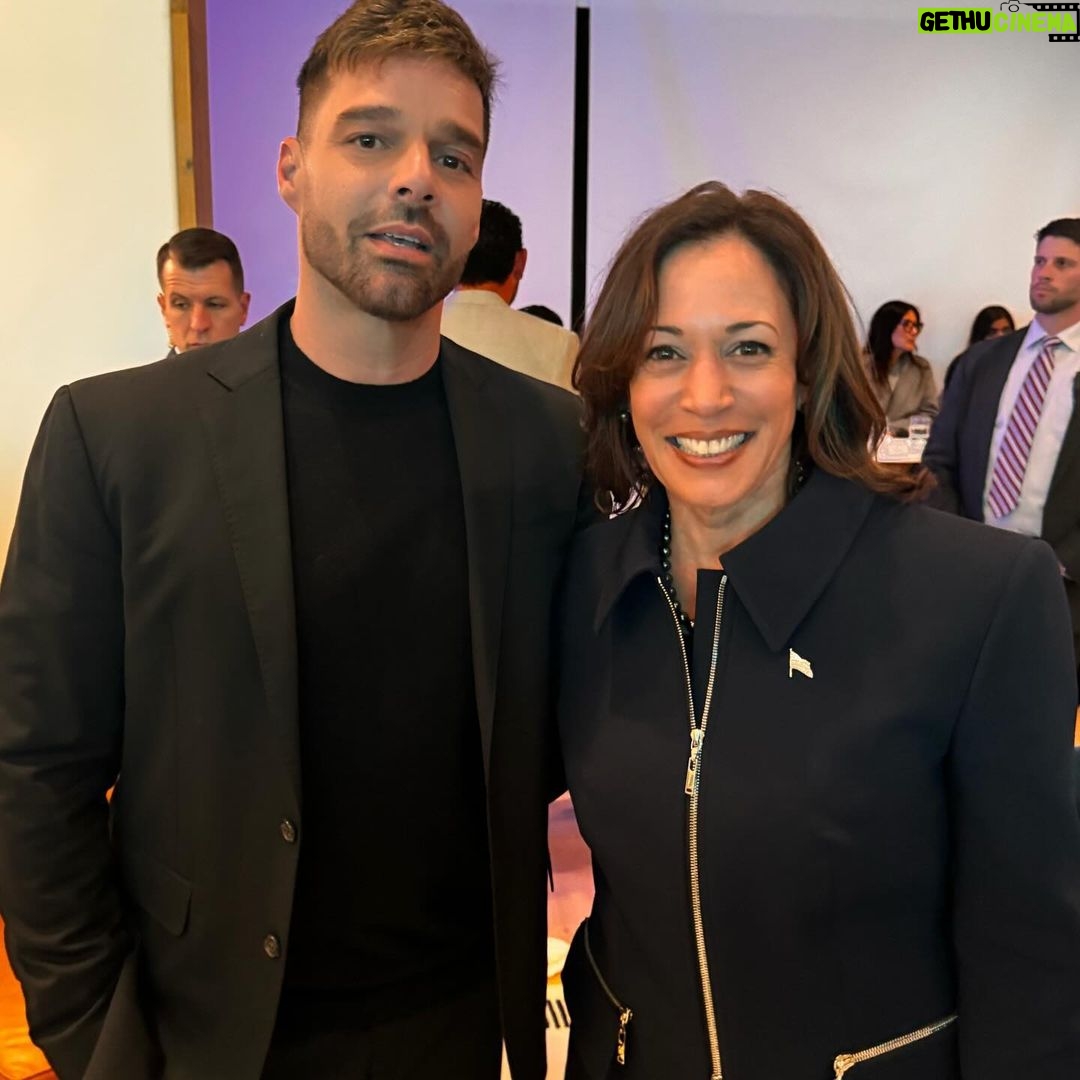 Ricky Martin Instagram - Thank you @evalongoria for hosting a wonderful get together with Madame @vp Kamala Harris where we had the opportunity to express our concerns as latinos and ask her about solutions and ways to preserve our democracy. There is a lot of work that needs to be done.