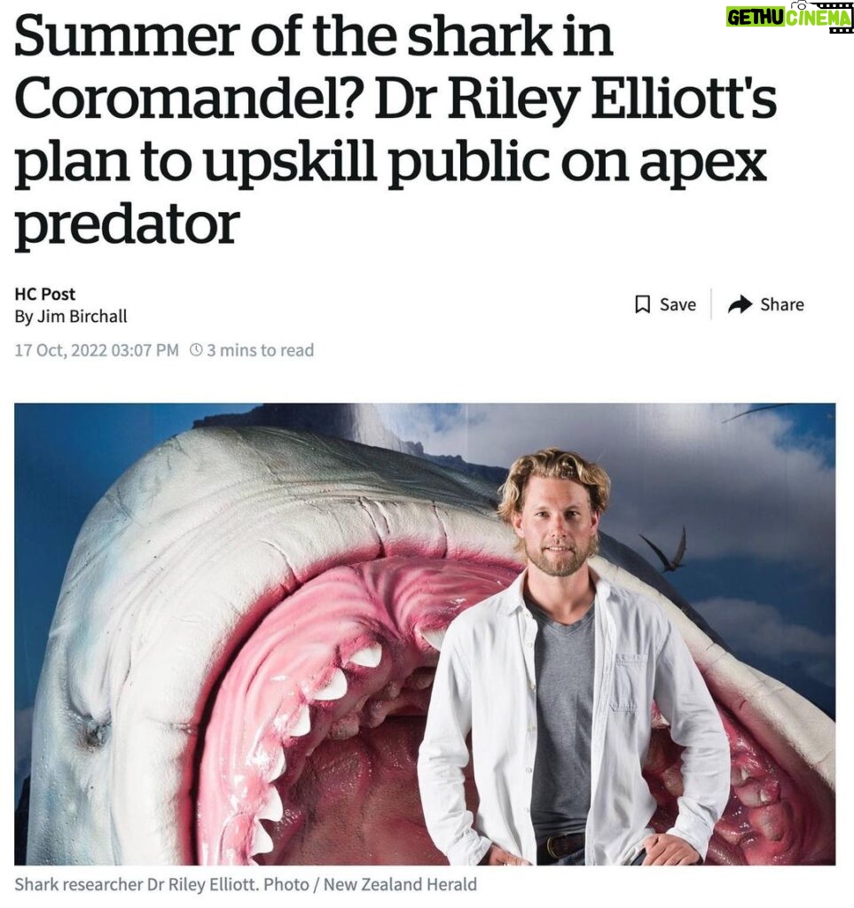 Riley Elliott Instagram - A very exciting Great White project I am launching this summer in NZ and YOU can be directly involved by sponsoring a shark’s satellite tag, naming it, receiving scientific insight on what it does and where it goes anywhere in NZ and the world! More than this, the data will be shared live to the public via an incredible philanthropic web application created by @earthrangertech so that we can all learn about where these animals go, what they do, and of most importance, how their movement and behaviour overlaps with our own. This type of information sharing has proven effective around the world to allow for better coexistence with these apex predators. So please check out the link in my bio for a full run down of how and why this project has come about and send us an email through that link if you are interested in sponsoring a shark to be tagged this summer! :) Note the mapped images are example data showing you how the web application will work and display shark data