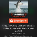 Riley Elliott Instagram - Check out the @sharkweek podcast from @discovery channel hosted by @luketipple with myself talking about my recent Shark Week show featuring Mako and Great Whites but also a wider background into working with these animals. Find it on Spotify or wherever you get your podcasts