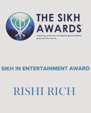 Rishi Rich Instagram - In 2020 The Sikh Awards honored me with the "Sikh in Entertainment Award ' unfortunately due to COVID restrictions I could not attend. Finally I have it my hands, thank you my brothers @muneerofficial_ & @mentorbeats @thesikhawards 💙🤍. ( 📸 by @harjit22kaur / Mum ) 😊