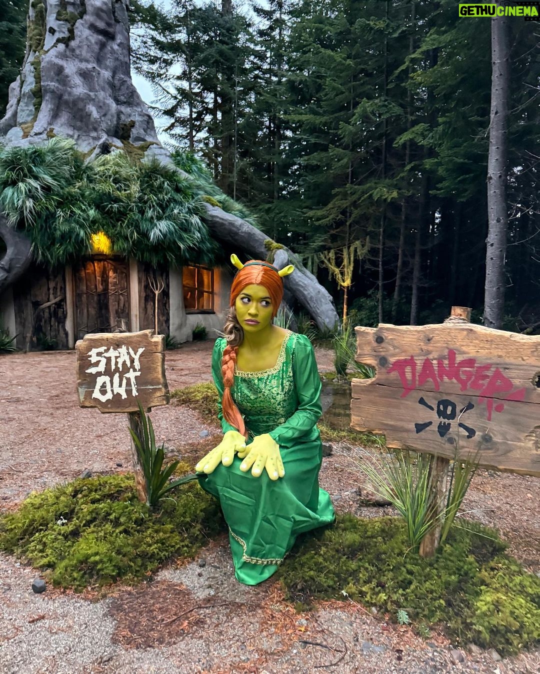 Rita Ora Instagram - Halloween energy hasn't faded and she looks GOOOOD in green!!💚🧌 Thanks @airbnb and @bchesky for this unforgettable swamp trip!! #ad