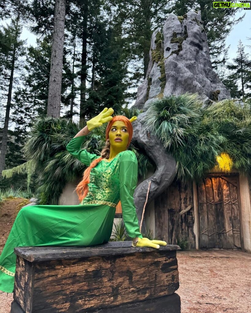 Rita Ora Instagram - Halloween energy hasn't faded and she looks GOOOOD in green!!💚🧌 Thanks @airbnb and @bchesky for this unforgettable swamp trip!! #ad
