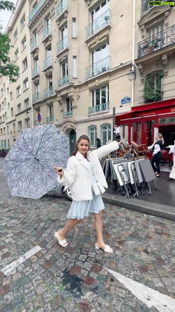 Riyasha Dahal Instagram - Riyasha in Paris infront of Emily in Paris shooting location. 🩵 #riyashadahal #emilyinparis #france #europetour Paris, France