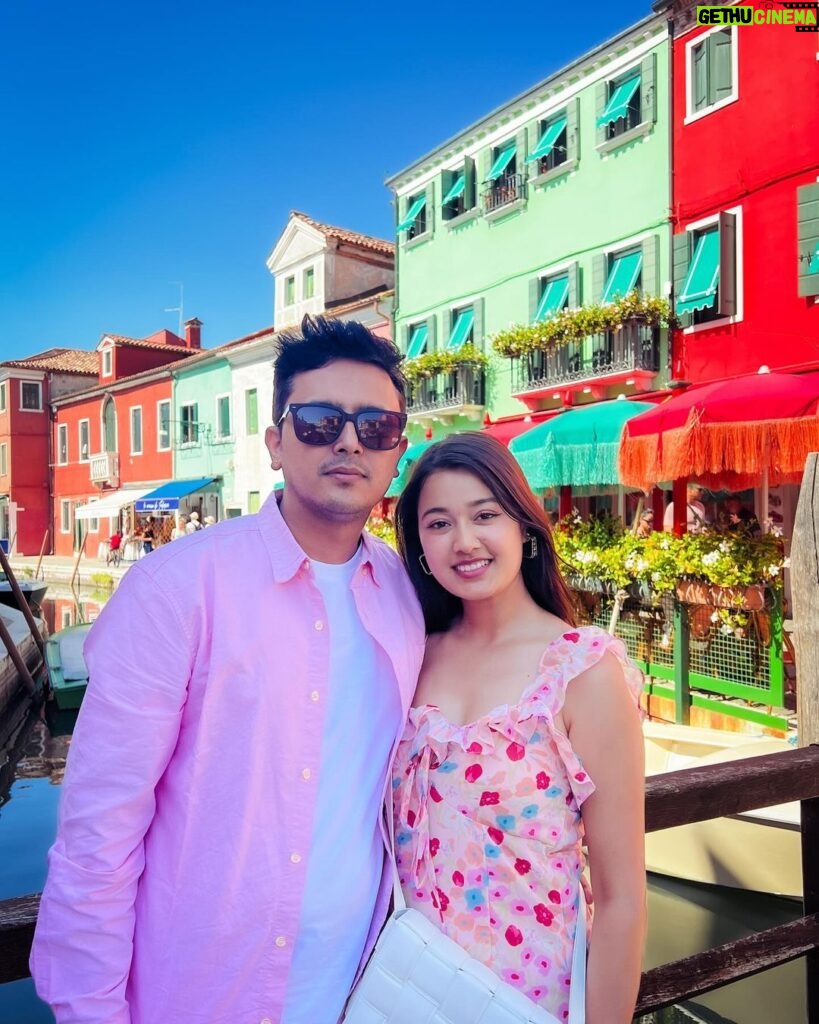 Riyasha Dahal Instagram - Like a rainbow after the storm, love brings colors to the gray moments of life. ♥️ @mystic_victor Burano, Colourful Island, Venice