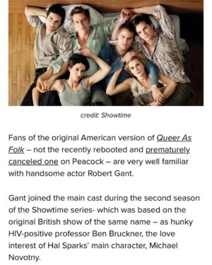 Robert Gant Instagram - Thanks for the nice write up, @queerty! I’ll keep doing the occasional archival dig to unearth a throwback every once in a while. 🙂🏳️‍🌈

https://www.queerty.com/queer-folk-hottie-robert-gants-shirtless-throwbacks-making-us-re-binge-original-series-20230202