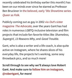 Robert Gant Instagram - Thanks, @outmagazine! Have appreciated our continued connection these past 21 years and the great work you do. And thanks for the kind words, @raffyermac! 

*****

https://www.out.com/celebs/robert-gant#rebelltitem1